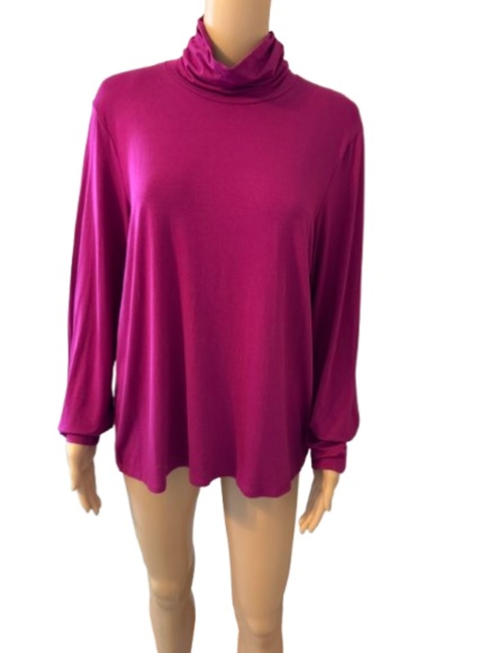 Eileen Fisher Magenta Long-Sleeve Scrunch Turtleneck Top Large